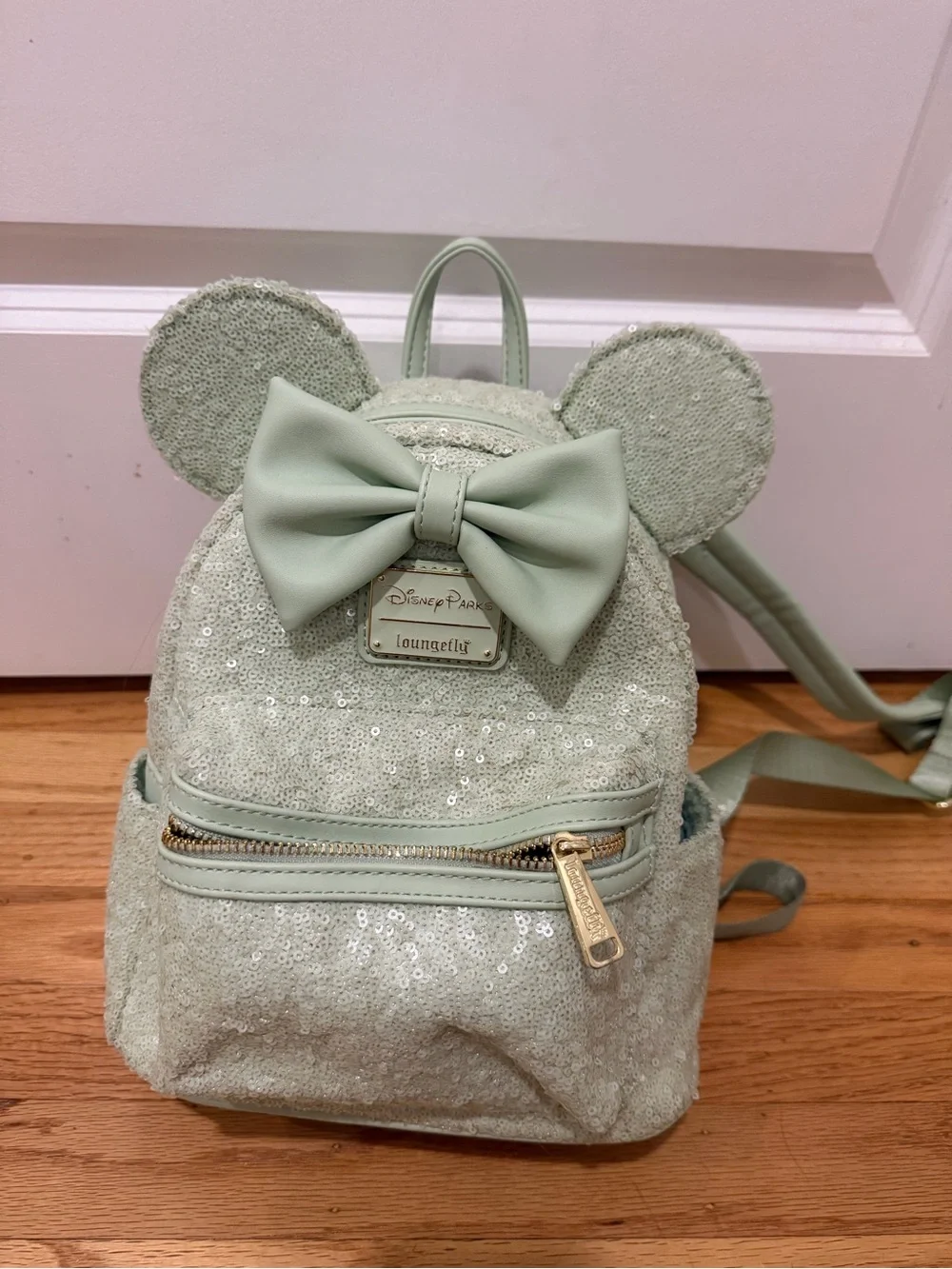 Loungefly Mint Sequin Minnie Ear Mini Backpack with Bow